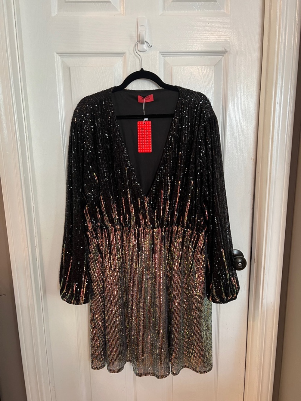 Black Iridescent Sequin V-Neck Mini Dress